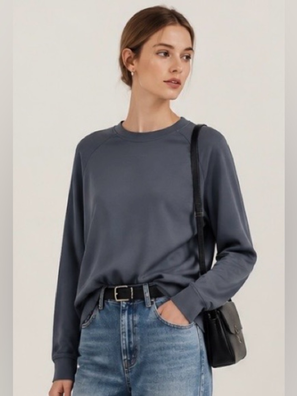 MAGASCHONI Crew Neck Sweatshirt Soft Blue Gray Athleisure Unisex Loungewear